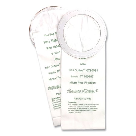 GREEN KLEAN Replacement Vacuum Bags, Fits NSS Outlaw/ProTeam QuarterVac/Sandia/Sanitaire, 10PK GK-Q-VAC-P